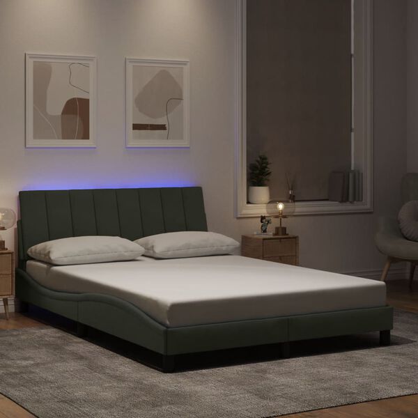 vidaXL Bedframe met LED zonder matras "Hanko" fluweel lichtgrijs 120x200 cm