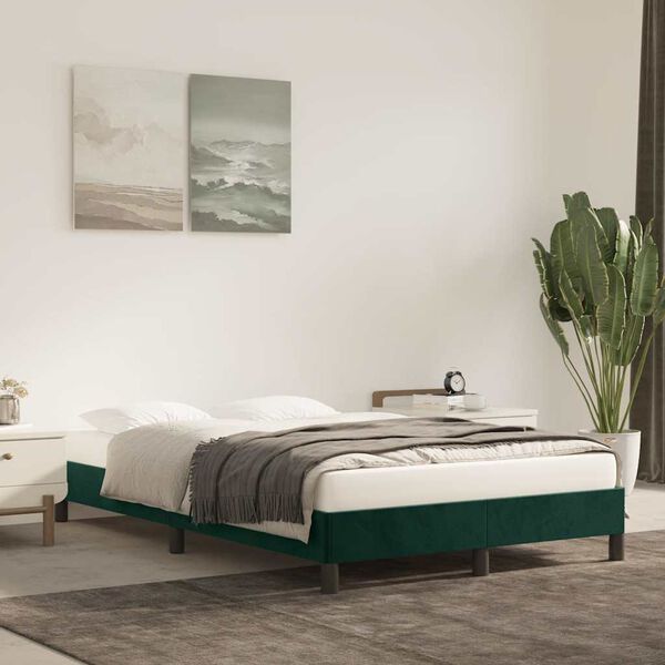 vidaXL Bedframe zonder matras 120x190 cm fluweel donkergroen