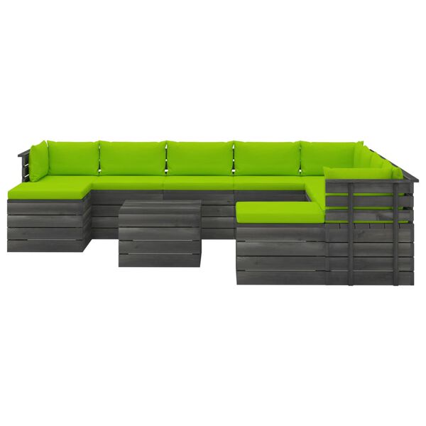 vidaXL 11-delige Loungeset pallet met kussens massief grenenhout