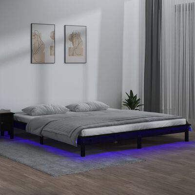 vidaXL Bedframe LED massief hout zwart 120x200 cm