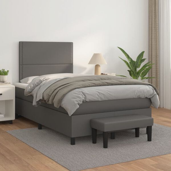 vidaXL Boxspring met matras kunstleer grijs 120x190 cm