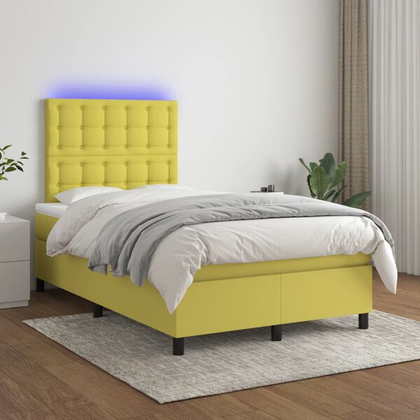 vidaXL Boxspring met matras en LED stof groen 120x200 cm