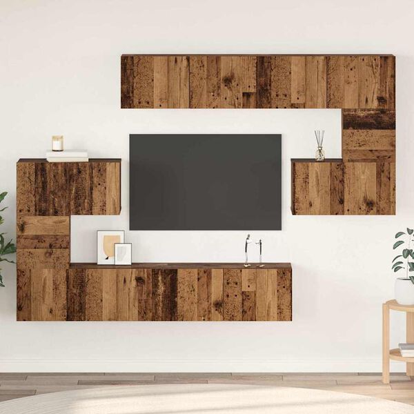 vidaXL Tv-meubelset Wandgemonteerd 8 pcs Oud Hout Bewerkt hout