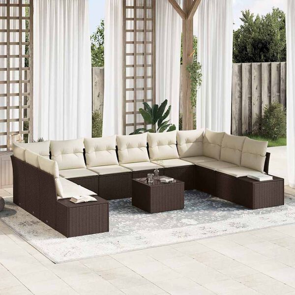 vidaXL Tuin Sofa Set met kussen 11 pcs Bruin poly rattan