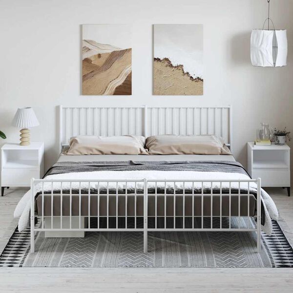 vidaXL Bedframe met hoofd- en voeteneinde metaal wit 183x213 cm