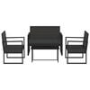 vidaXL 4-delige Loungeset met kussens poly rattan zwart