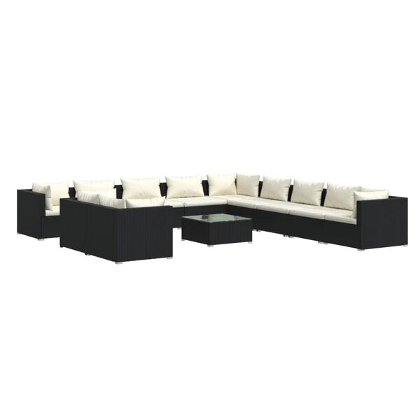 vidaXL 12-delige Loungeset met kussens poly rattan zwart