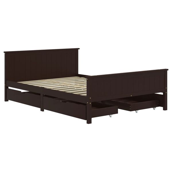 vidaXL Bedframe met 4 lades 160x200 cm massief grenenhout donkerbruin