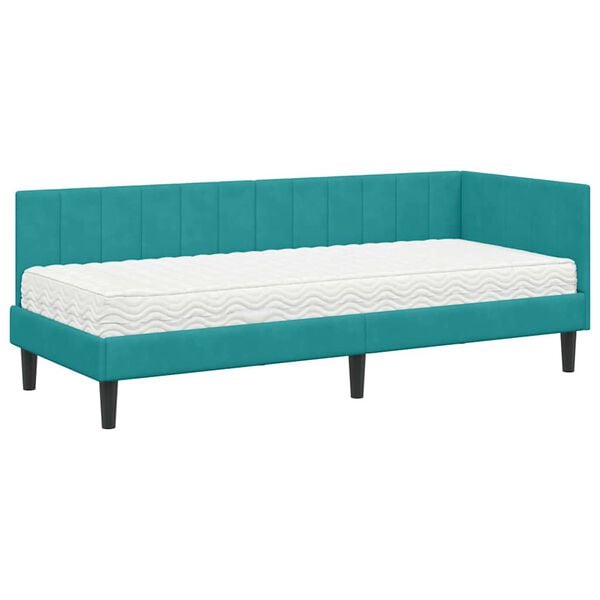 vidaXL Hoekbedframe met Matras met hoofdeinde 2 pcs Turquoise Fluweel