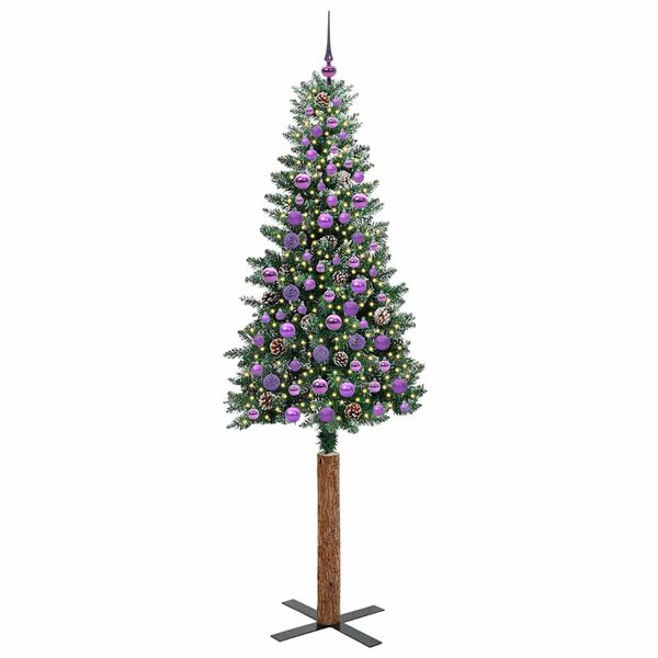 vidaXL Slanke Kerstboom Groen en Wit 210 cm PVC en massief dennenhout