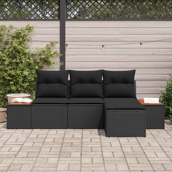 vidaXL Tuin Sofa Set met kussen 4 pcs Zwart Poly Rattan