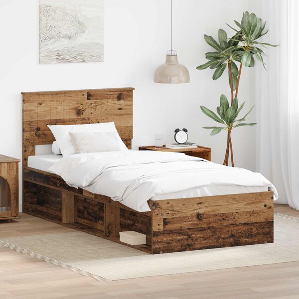 vidaXL Bedframe met hoofdeinde Oudhout 90 x 190 cm Massief grenenhout