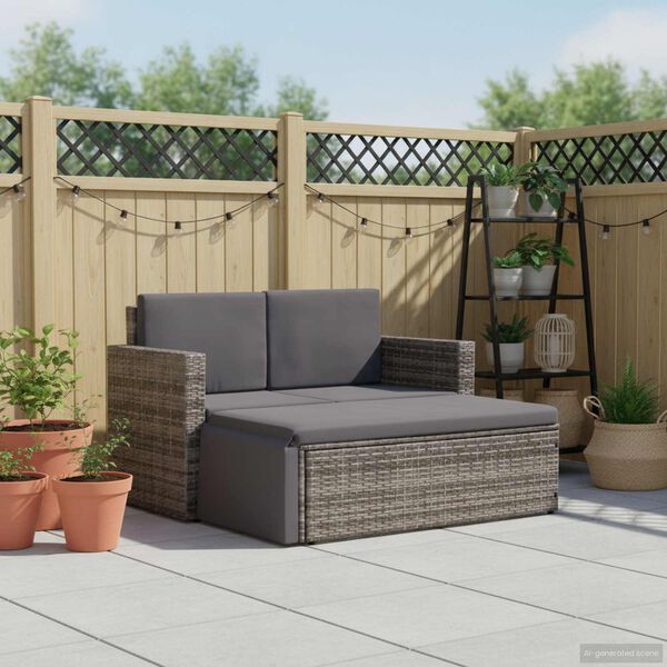 vidaXL 2-delige Loungeset met kussens poly rattan grijs