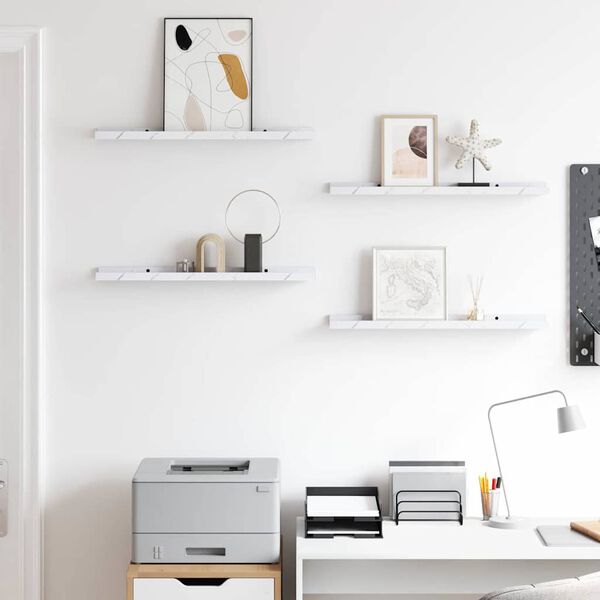 vidaXL Wandplank met plank 4 pcs Wit Marmer 60 x 9 x 3 cm Bewerkt hout