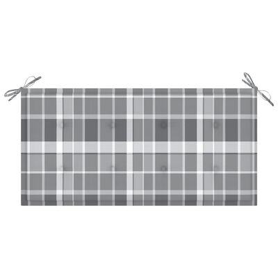 vidaXL Tuinbank met grijs geruit kussen 112 cm massief teakhout