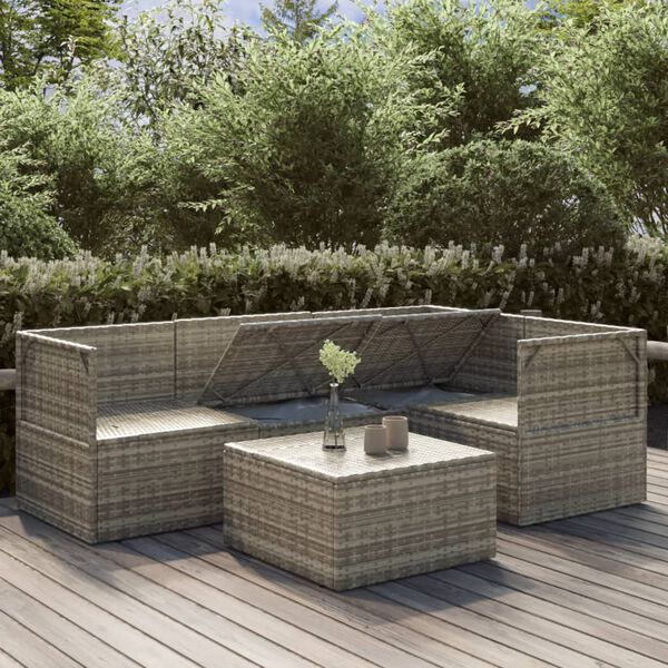 vidaXL 5-delige Loungeset met kussens poly rattan grijs