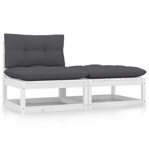 vidaXL 2-delige Loungeset met kussens massief grenenhout wit