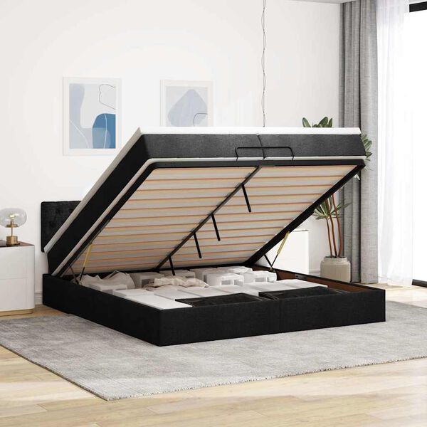 vidaXL Ottoman bed met matras 120x190 cm stof donkerbruin