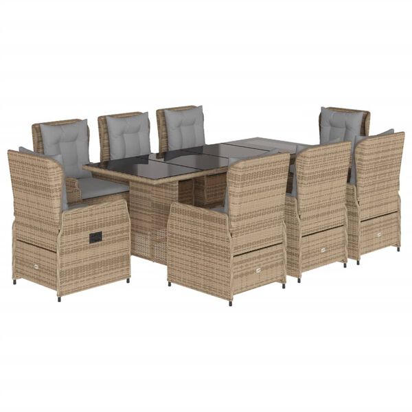 vidaXL 9-delige Tuinset met kussens poly rattan beige