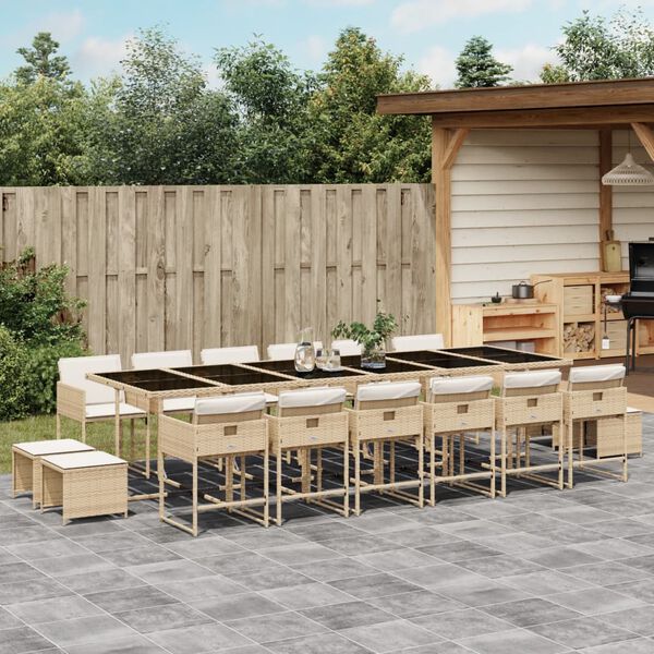 vidaXL 17-delige Tuinset met kussens poly rattan beige