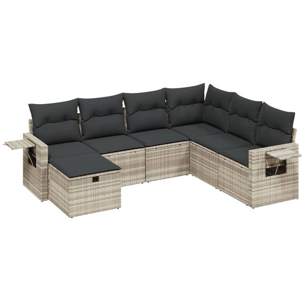 vidaXL 7-delige Loungeset met kussens poly rattan lichtgrijs