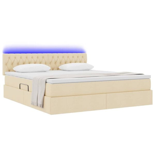 vidaXL Opbergbed met LED met matras met LED Cr&egrave;me 180 x 200 cm Stof
