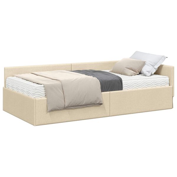 vidaXL Hoekbedframe met Matras Anders met hoofdeinde 2 pcs Cr&egrave;me Stof