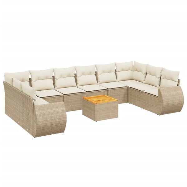 vidaXL 11-delige Tuinset met kussens poly rattan beige