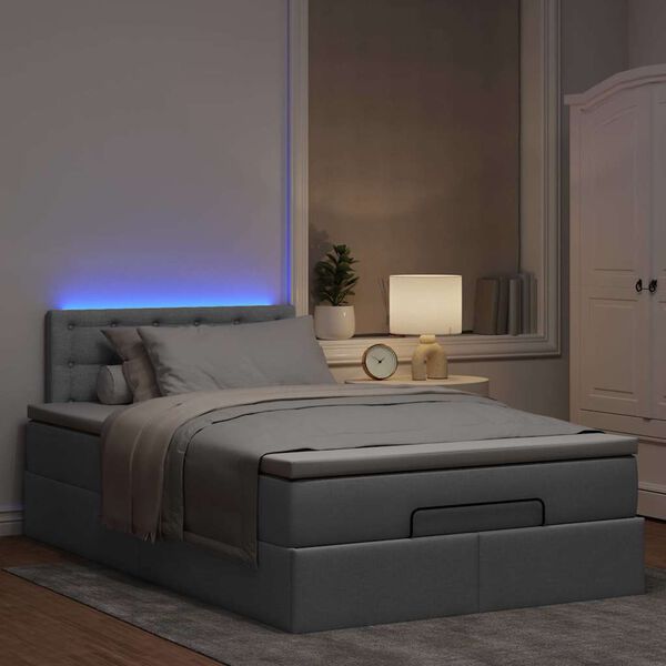 vidaXL Ottoman bed met matras en LED's 120x200 cm stof lichtgrijs
