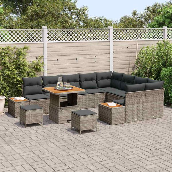 vidaXL Tuinbankenset 12 pcs Grijs poly rattan