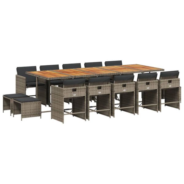 vidaXL 15-delige Tuinset met kussens poly rattan grijs
