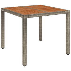 vidaXL Tuintafel met houten blad 90x90x75 cm poly rattan grijs
