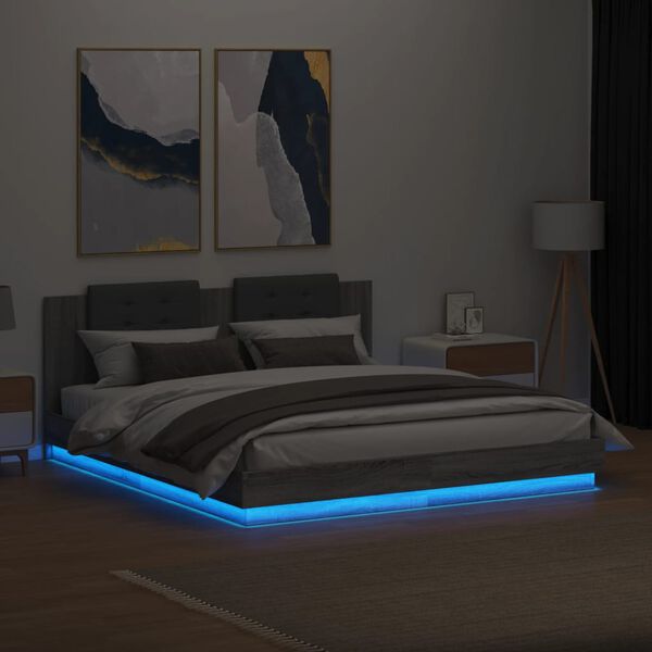 vidaXL Bedframe met hoofdbord en LED grijs sonoma eiken 160x200 cm