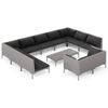 vidaXL 12-delige Loungeset met kussens poly rattan donkergrijs