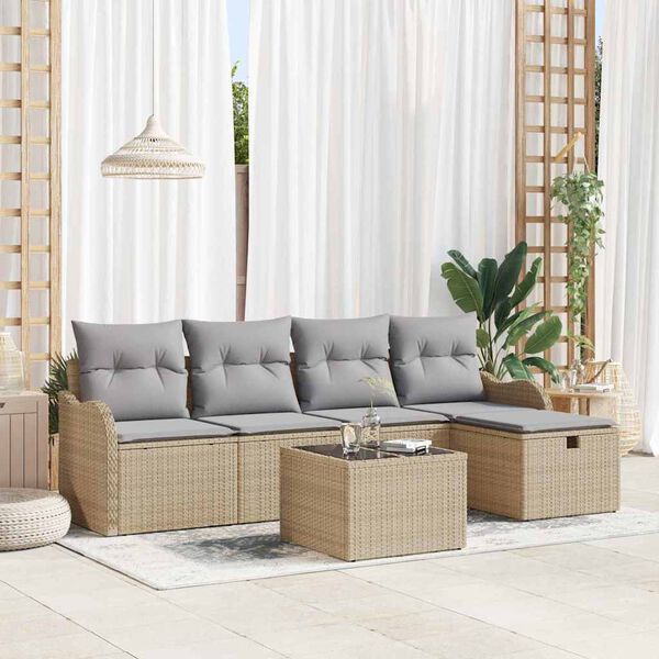 vidaXL Tuin Sofa Set met kussen 6 pcs Beige en Licht Grijs poly rattan