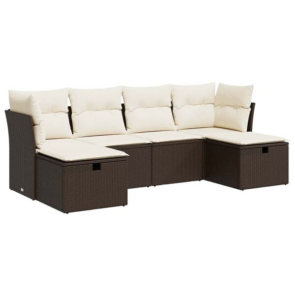 vidaXL 6-delige Loungeset met kussens poly rattan bruin