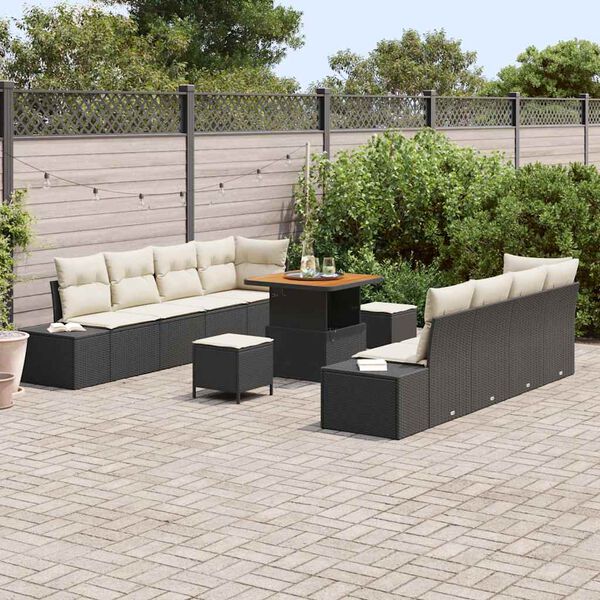 vidaXL Tuin Sofa Set met kussen 11 pcs Zwart Poly riet