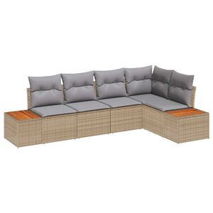 vidaXL Tuin Sofa Set met kussen 5 pcs beige en lichtgrijs Poly riet