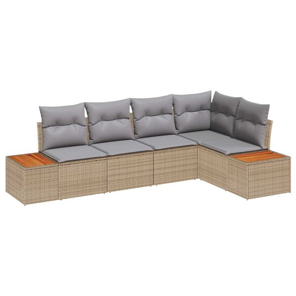 vidaXL Tuin Sofa Set met kussen 5 pcs beige en lichtgrijs Poly riet