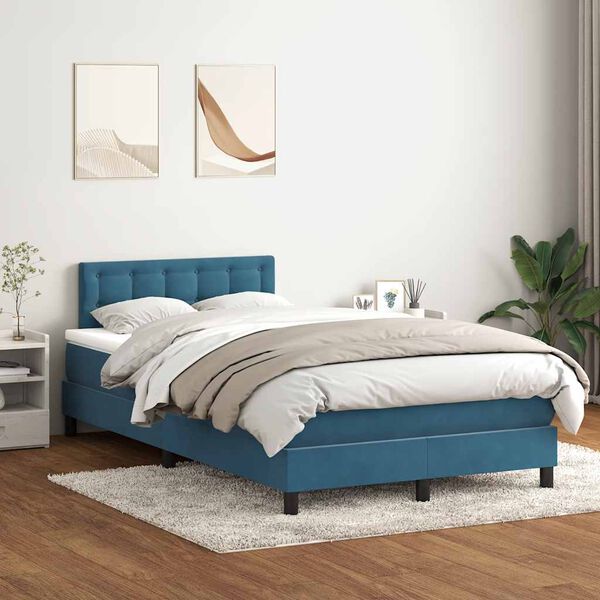 vidaXL Boxspring met matras fluweel donkerblauw 120x210 cm