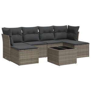 vidaXL 7-delige Loungeset met kussens poly rattan grijs