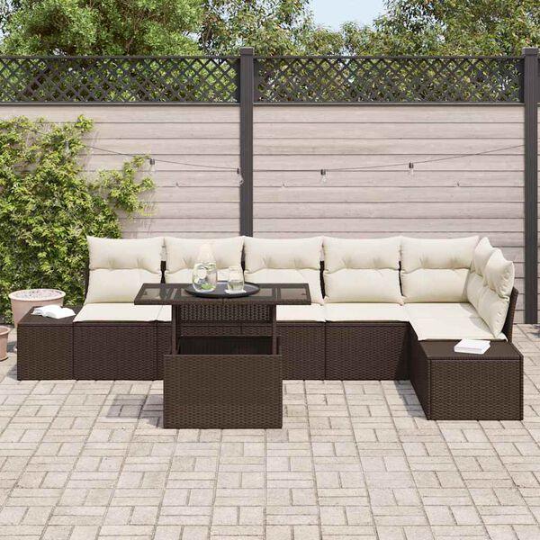 vidaXL Tuin Sofa Set met kussen met opslag 7 pcs Bruin en cr&egrave;me