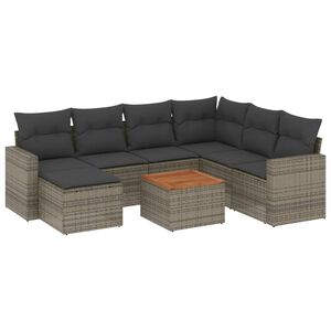 vidaXL 8-delige Loungeset met kussens poly rattan grijs