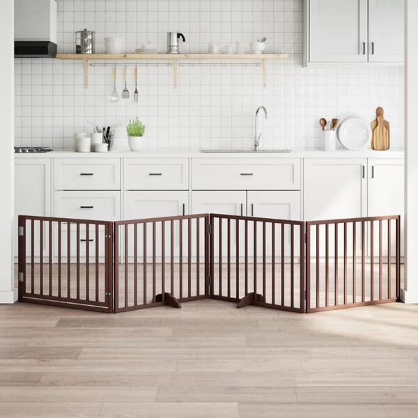 vidaXL Hondenhek met deur opvouwbaar 4 panelen bruin 320 cm populierenhout