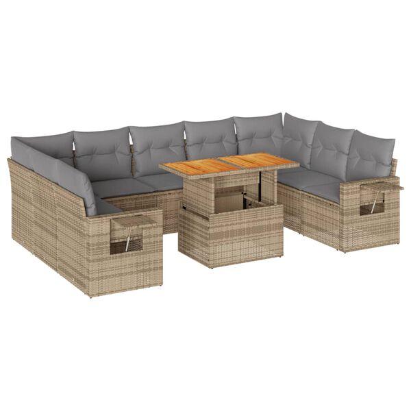 vidaXL 10-delige Loungeset met kussens poly rattan beige