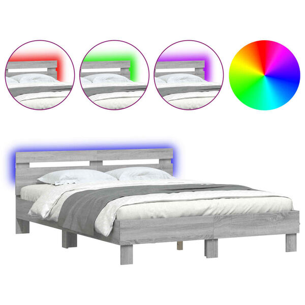 vidaXL Bedframe met hoofdeinde en LED grijs sonoma eiken 140x190 cm