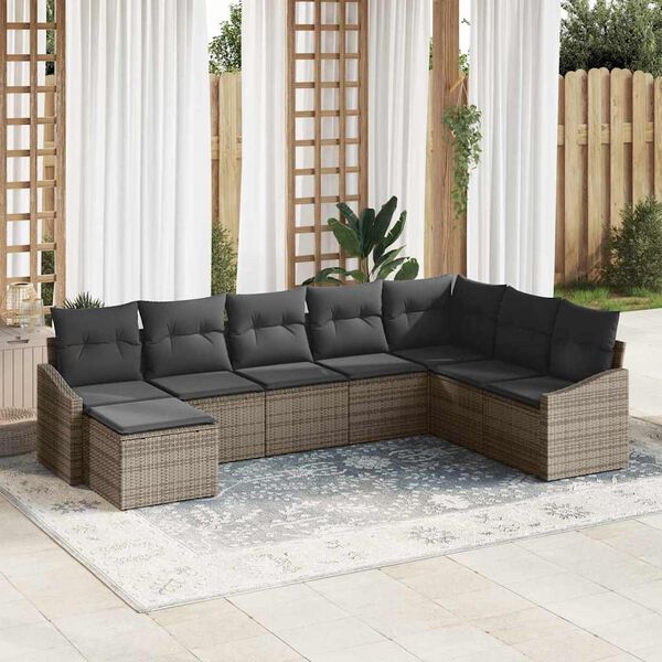 vidaXL Tuin Sofa Set met kussen met opslag 8 pcs Grijs poly rattan
