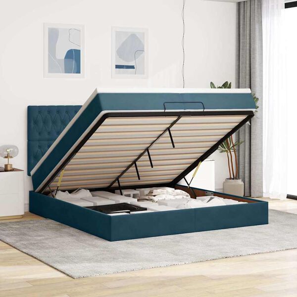 vidaXL Ottoman bed met matrassen 200x200cm fluweel donkerblauw