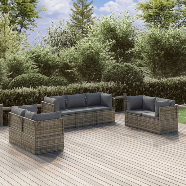 vidaXL 7-delige Loungeset met kussens poly rattan grijs