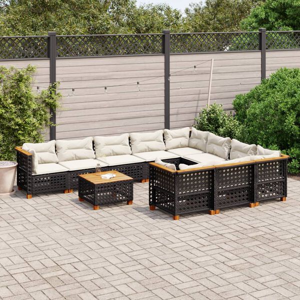 vidaXL 11-delige Loungeset met kussens poly rattan zwart